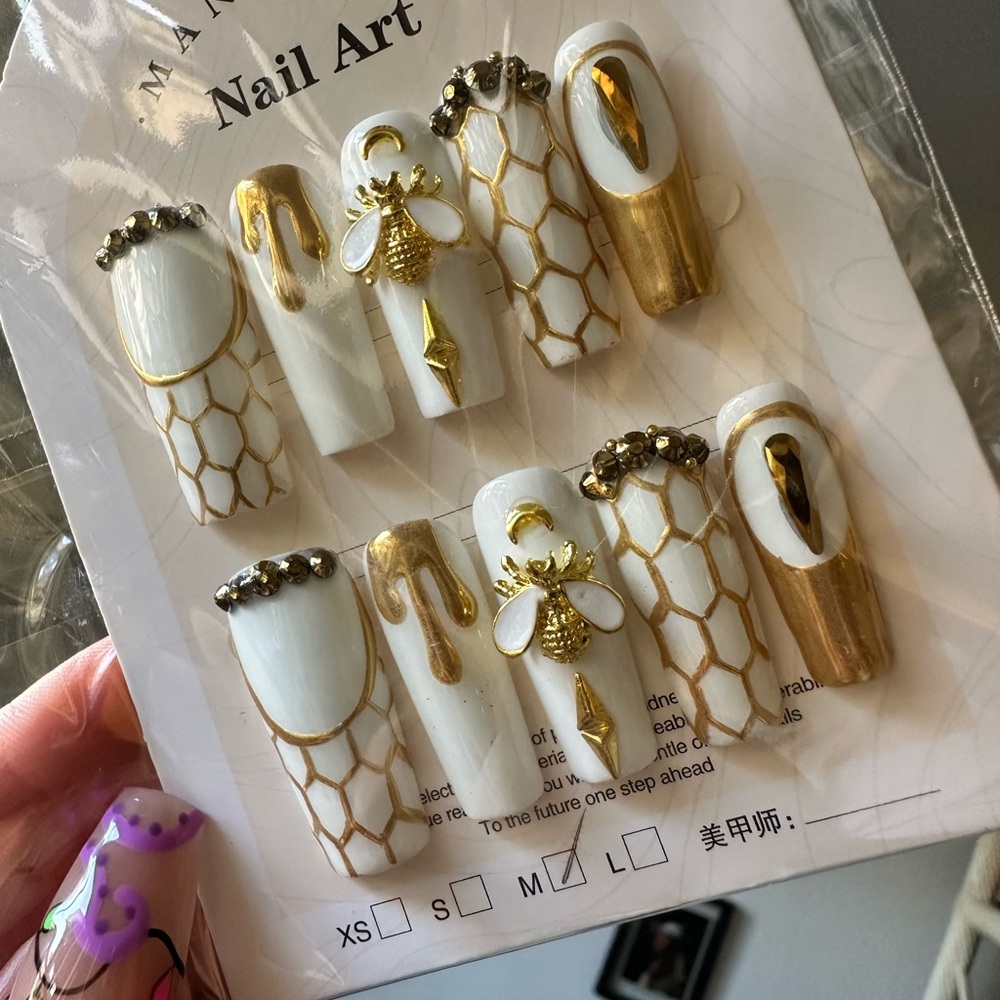 Gold and White Bee Nail Art Set